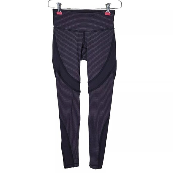 lululemon athletica Pants - Lululemon Conduit Leggings Tights Women Size 4 Black Gold Stripes Ankle Length
